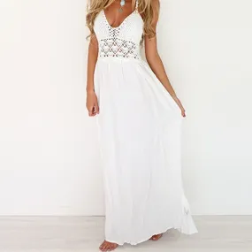 Boho Lace Patchwork Strapless Maxi Dress