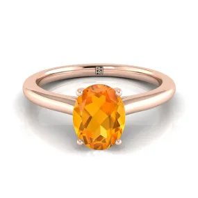 14K Rose Gold Oval Citrine Pinched Comfort Fit Claw Prong Solitaire Engagement Ring