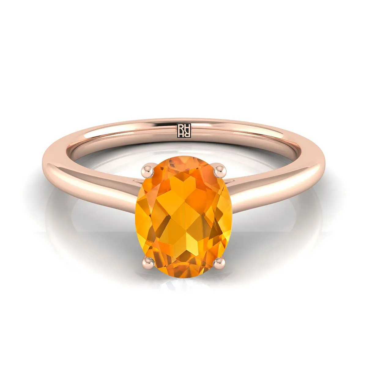 14K Rose Gold Oval Citrine Pinched Comfort Fit Claw Prong Solitaire Engagement Ring