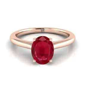 14K Rose Gold Oval Ruby Pinched Comfort Fit Claw Prong Solitaire Engagement Ring