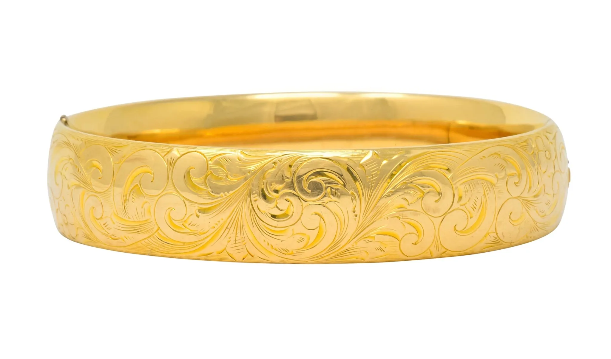 1900 Victorian 14 Karat Yellow Gold Floral Foliate Bangle Bracelet