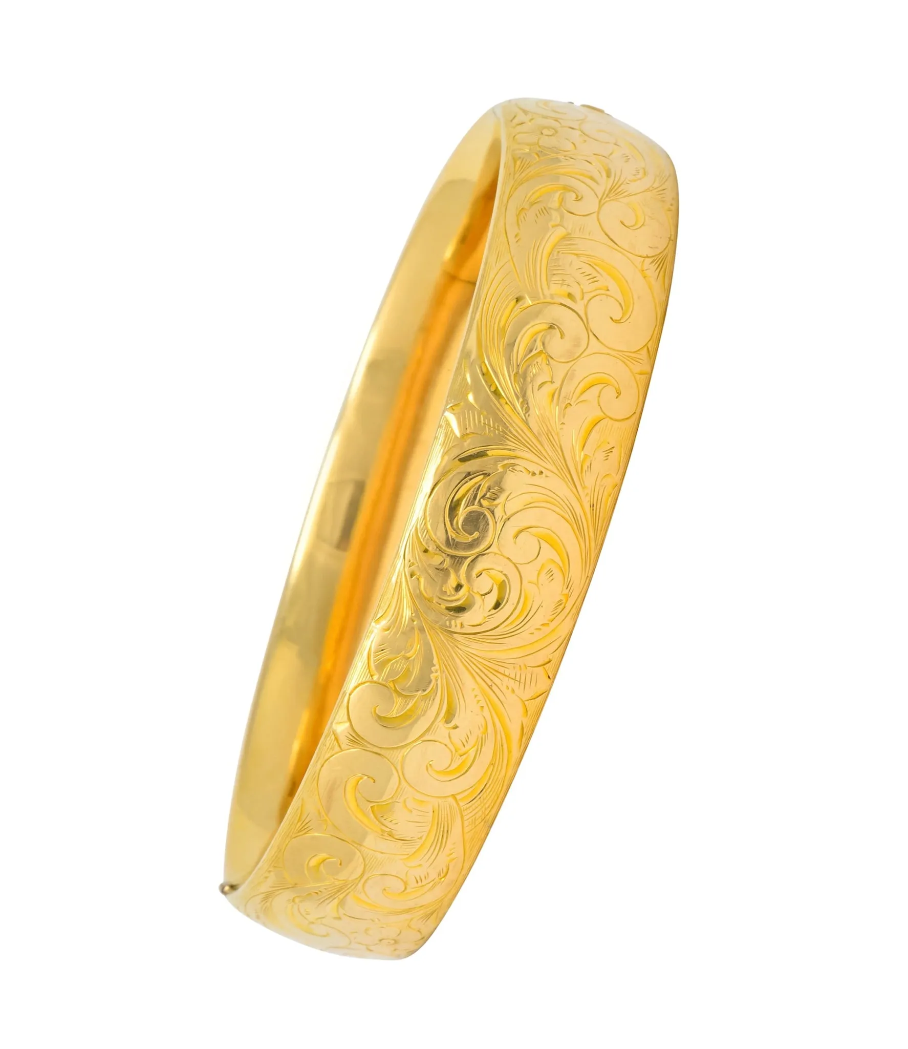 1900 Victorian 14 Karat Yellow Gold Floral Foliate Bangle Bracelet