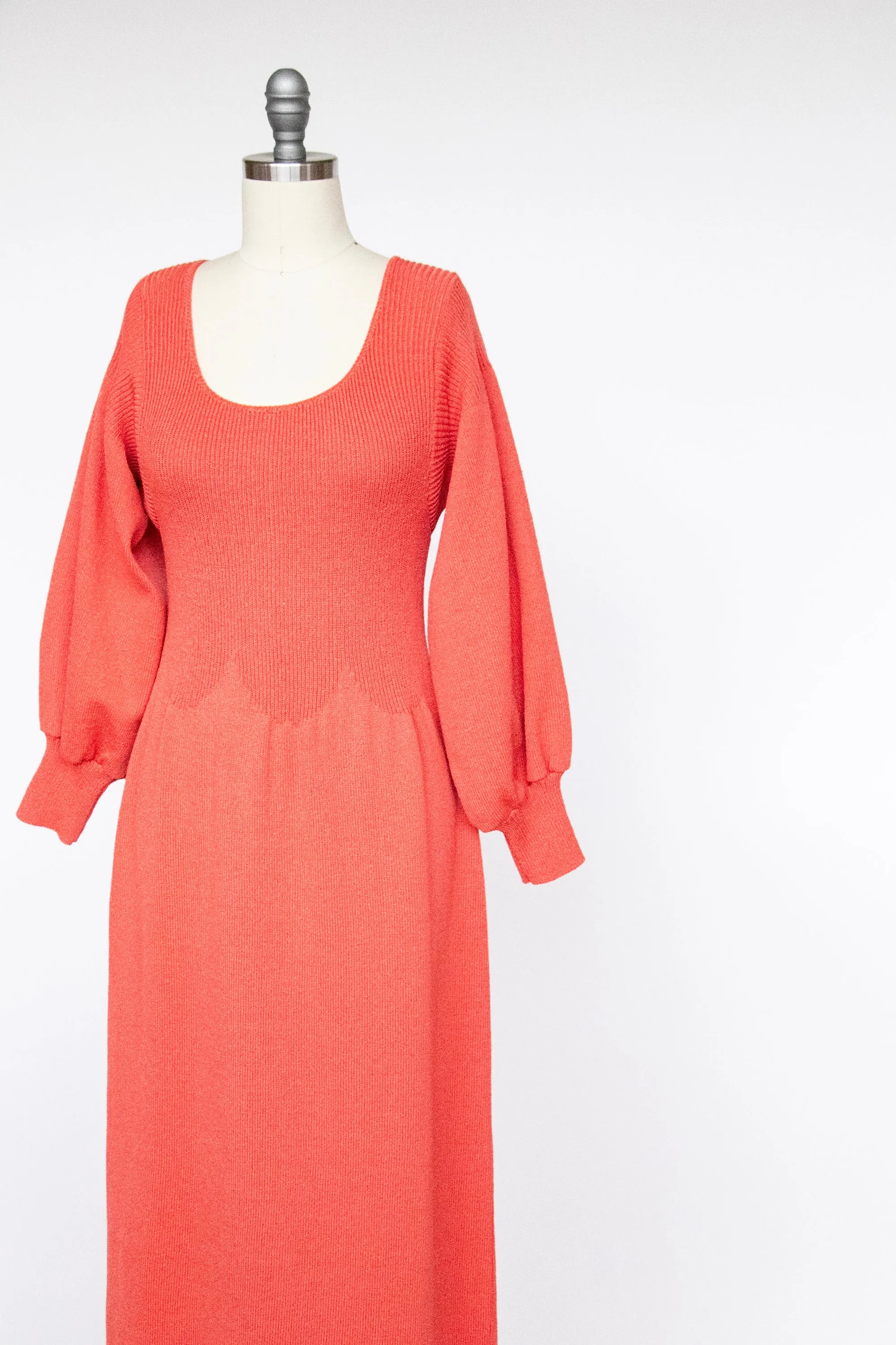 1970s Maxi Knit Dress Knit Bishop Sleeve M