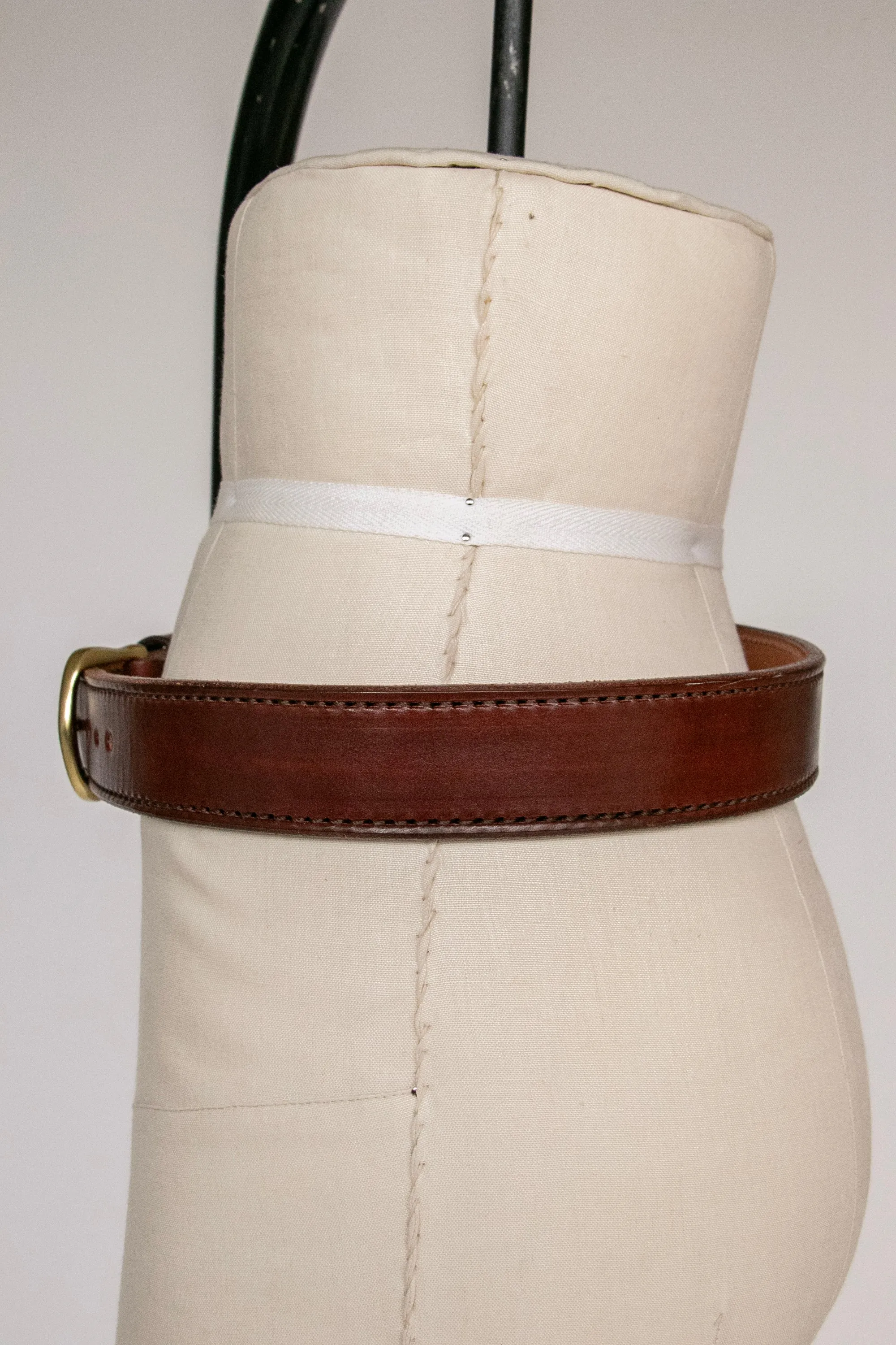 1980s Belt Thick Leather Brown Cinch Waist M/L