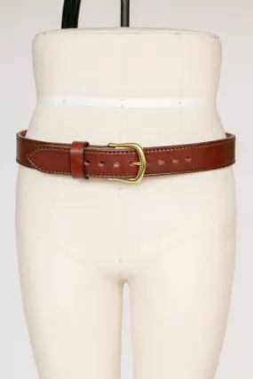 1980s Belt Thick Leather Brown Cinch Waist M/L