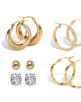 4 Cttw. 5-Pair CZ Stud & Hoop Set Goldtone & Gold Ion Plated Stainless Steel | Yellow