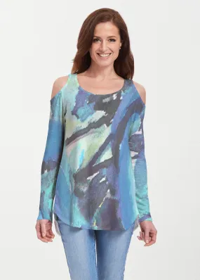 Abstract Blue (15035) ~ Cold Shoulder Tunic