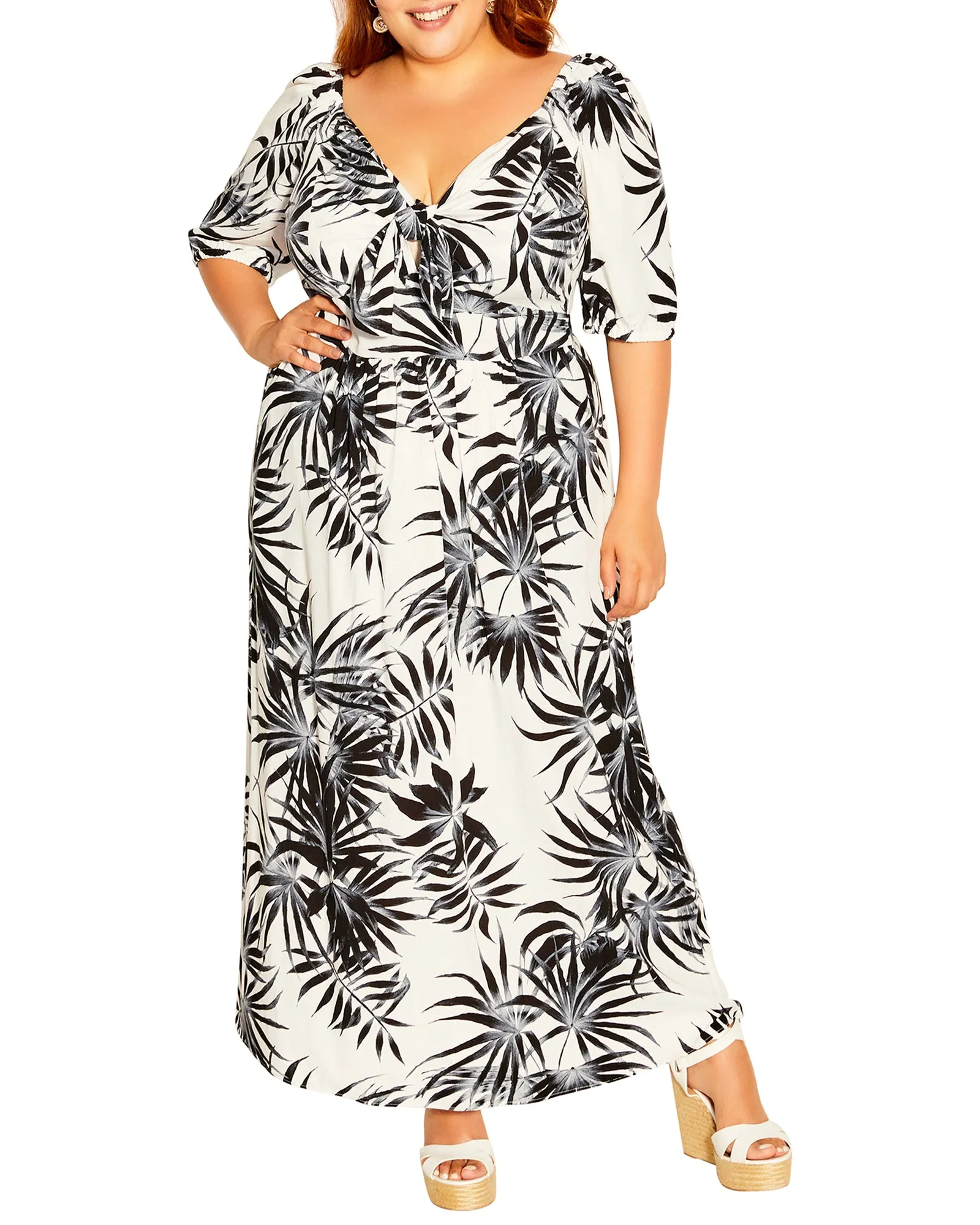 Acacia Botanical Tie Front Maxi Dress | Black / Ivory