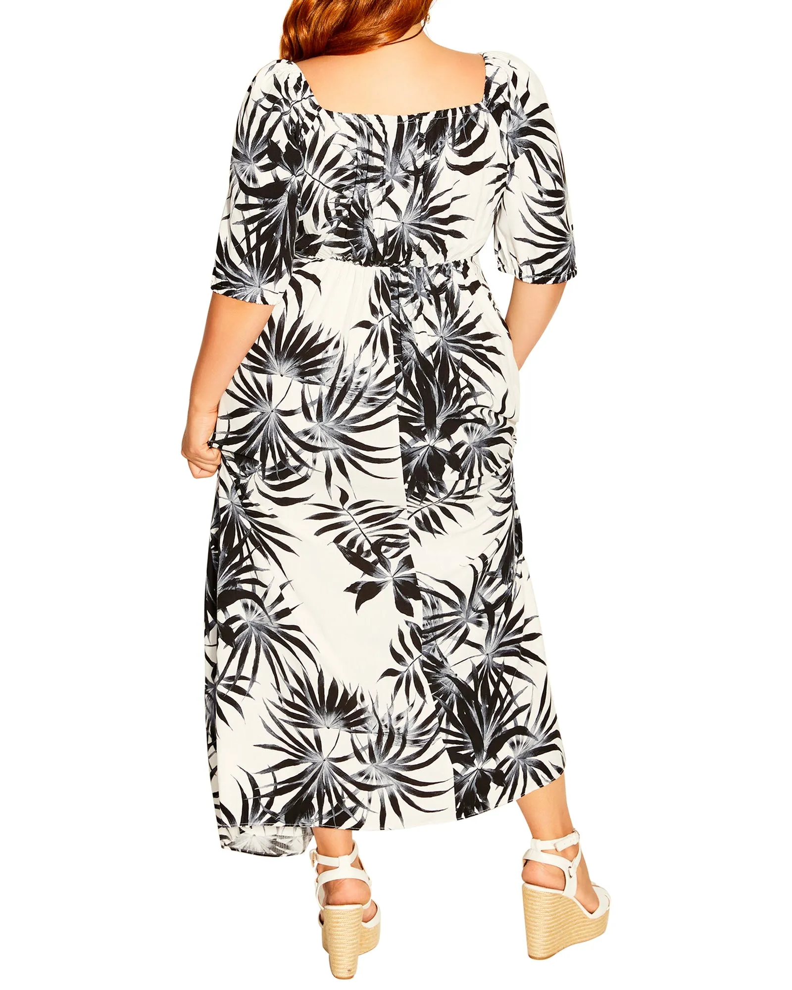 Acacia Botanical Tie Front Maxi Dress | Black / Ivory