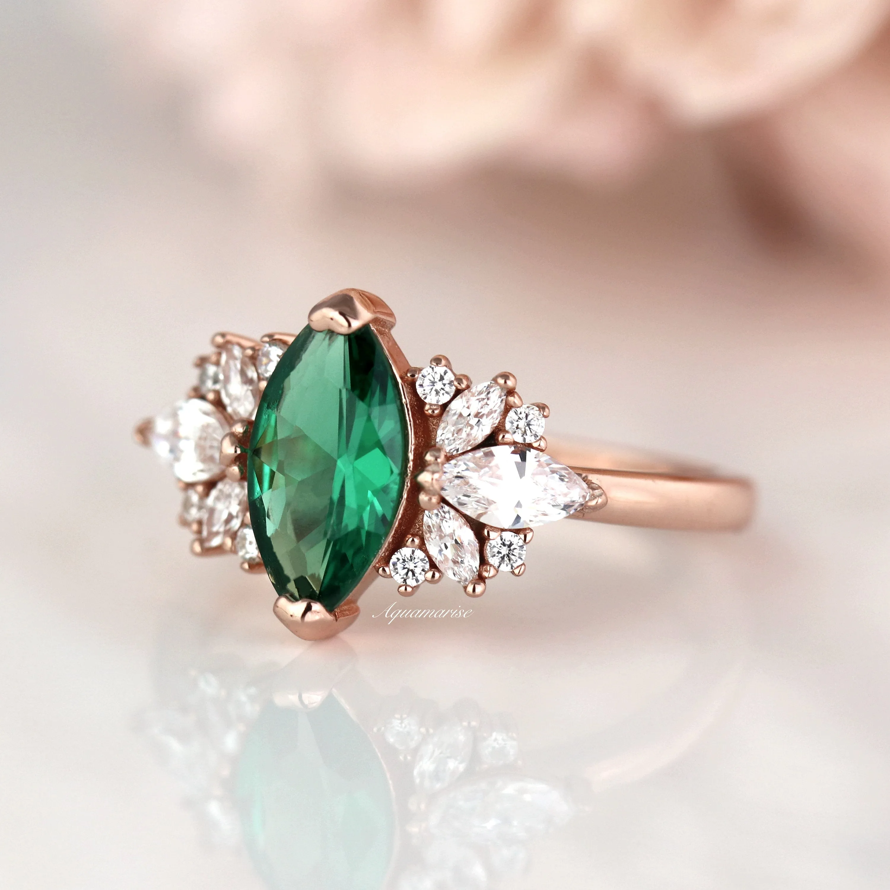 Adeline Emerald Ring- 14K Rose Gold Vermeil