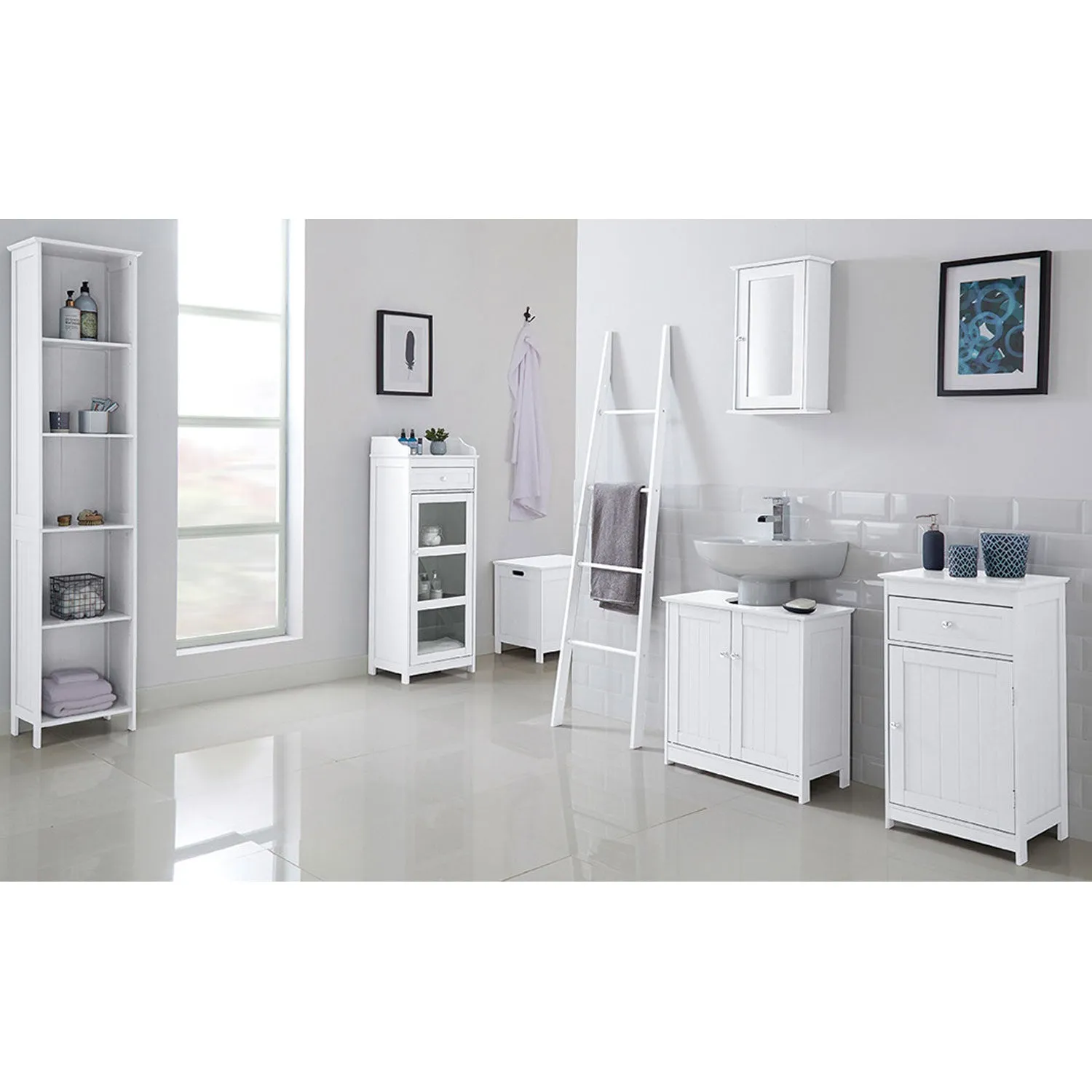 Alaska White 1 Glass Door Bathroom Cabinet