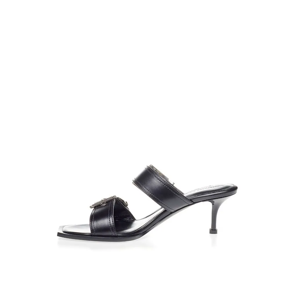 Alexander McQueen Elevate Your Steps in Timeless Black Leather Women's Sandals