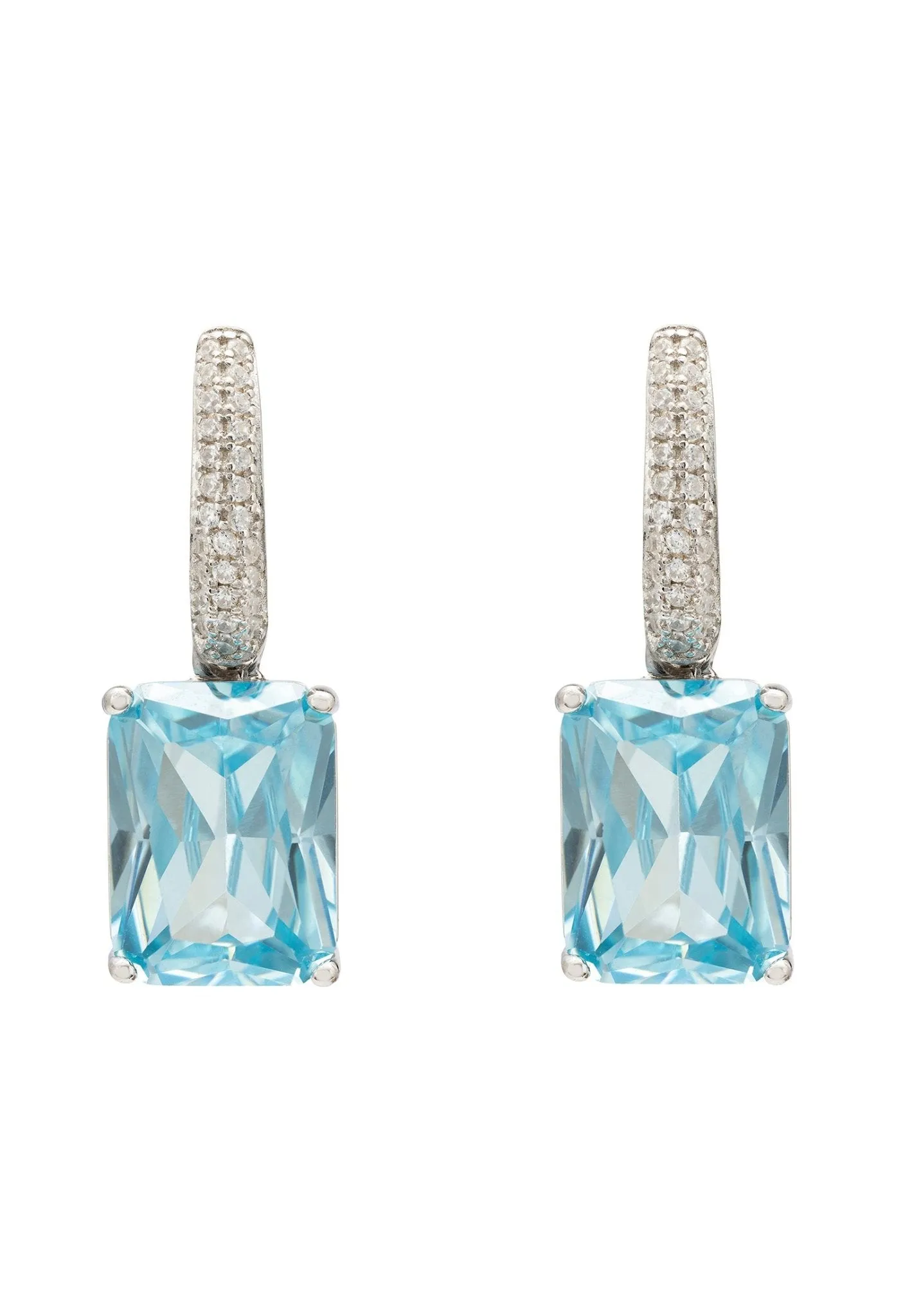 Alexandra Rectangle Drop Earrings Silver Blue Topaz