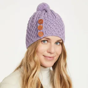 Aran Hat with buttons, Lilac