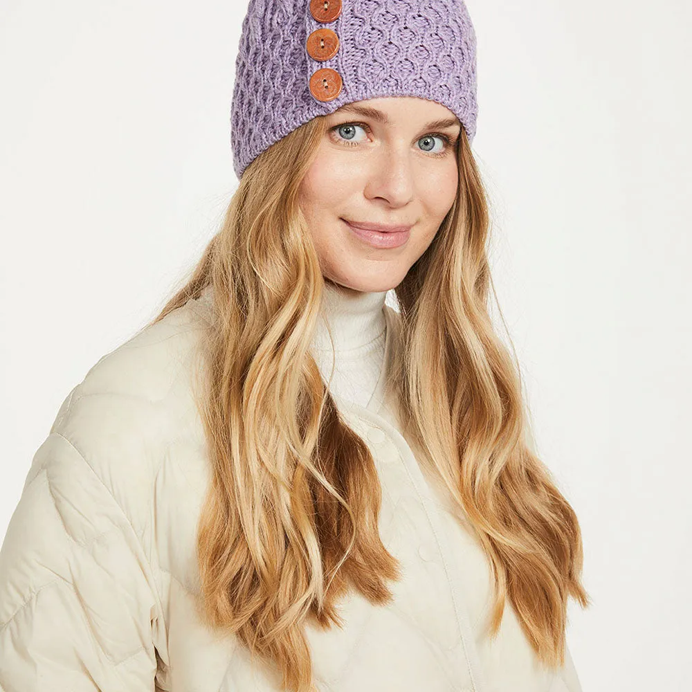 Aran Hat with buttons, Lilac