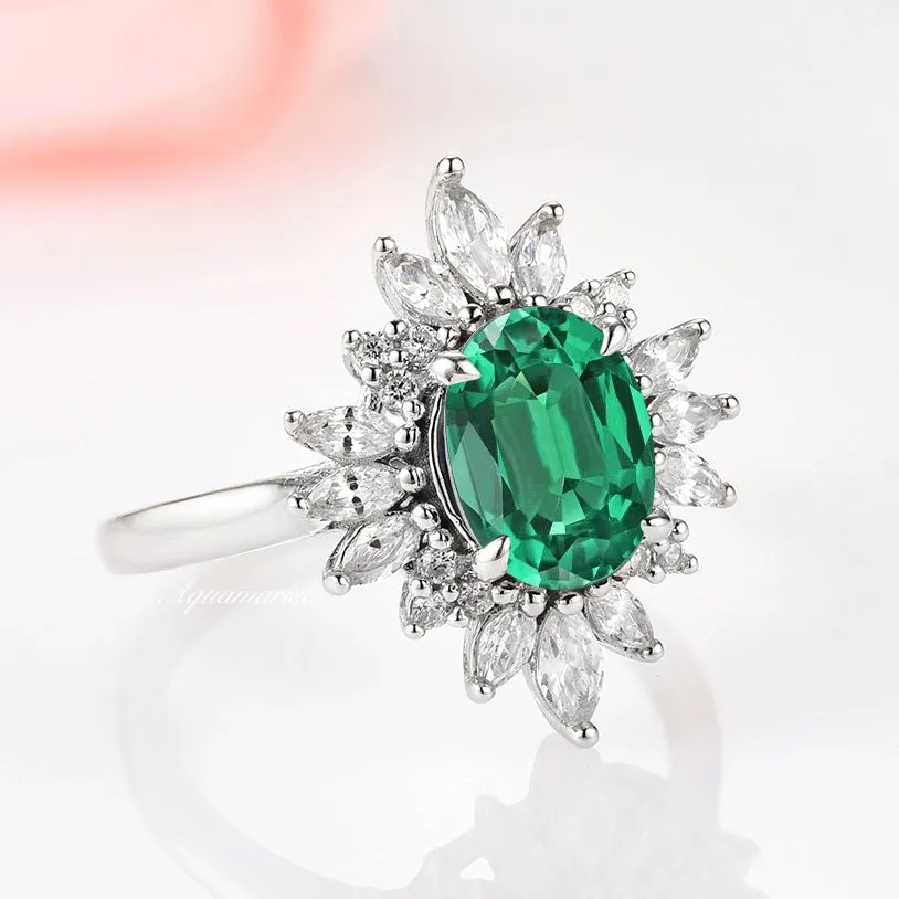 Aurora Emerald Ring- Sterling Silver