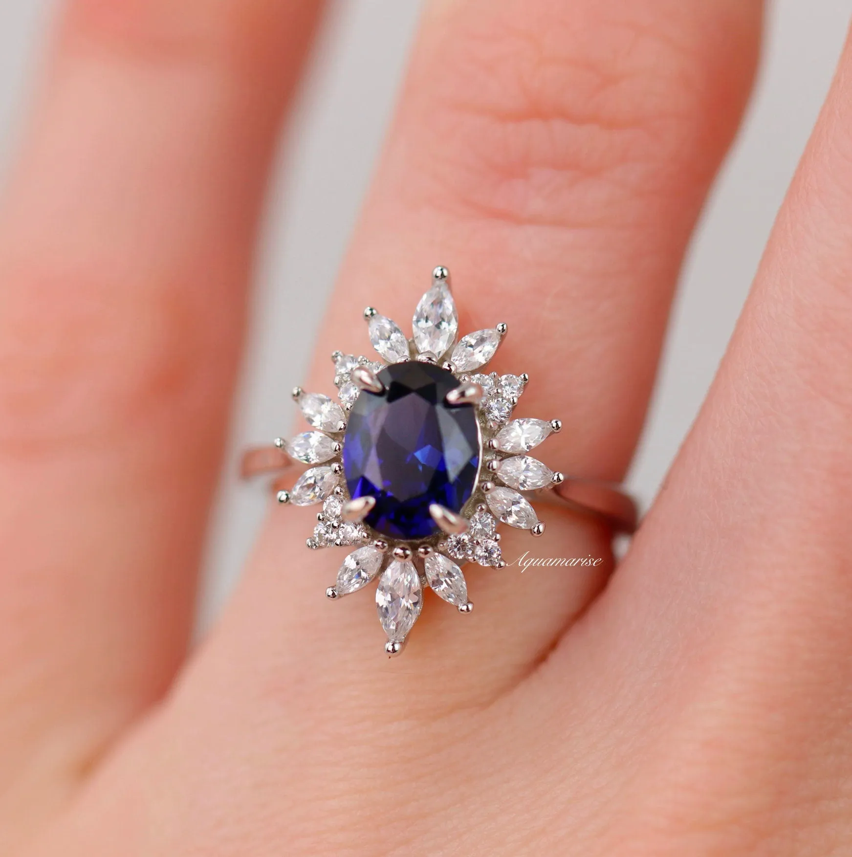 Aurora Royal Blue Sapphire Ring- Sterling Silver