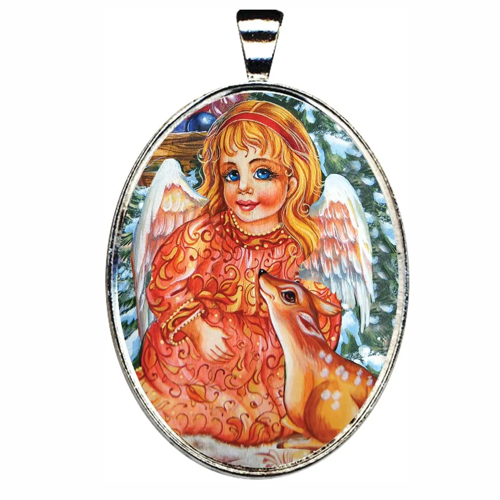 Baby Angel Girl, Watching Over Silver Plated Medal Pendant Necklace - 44152O