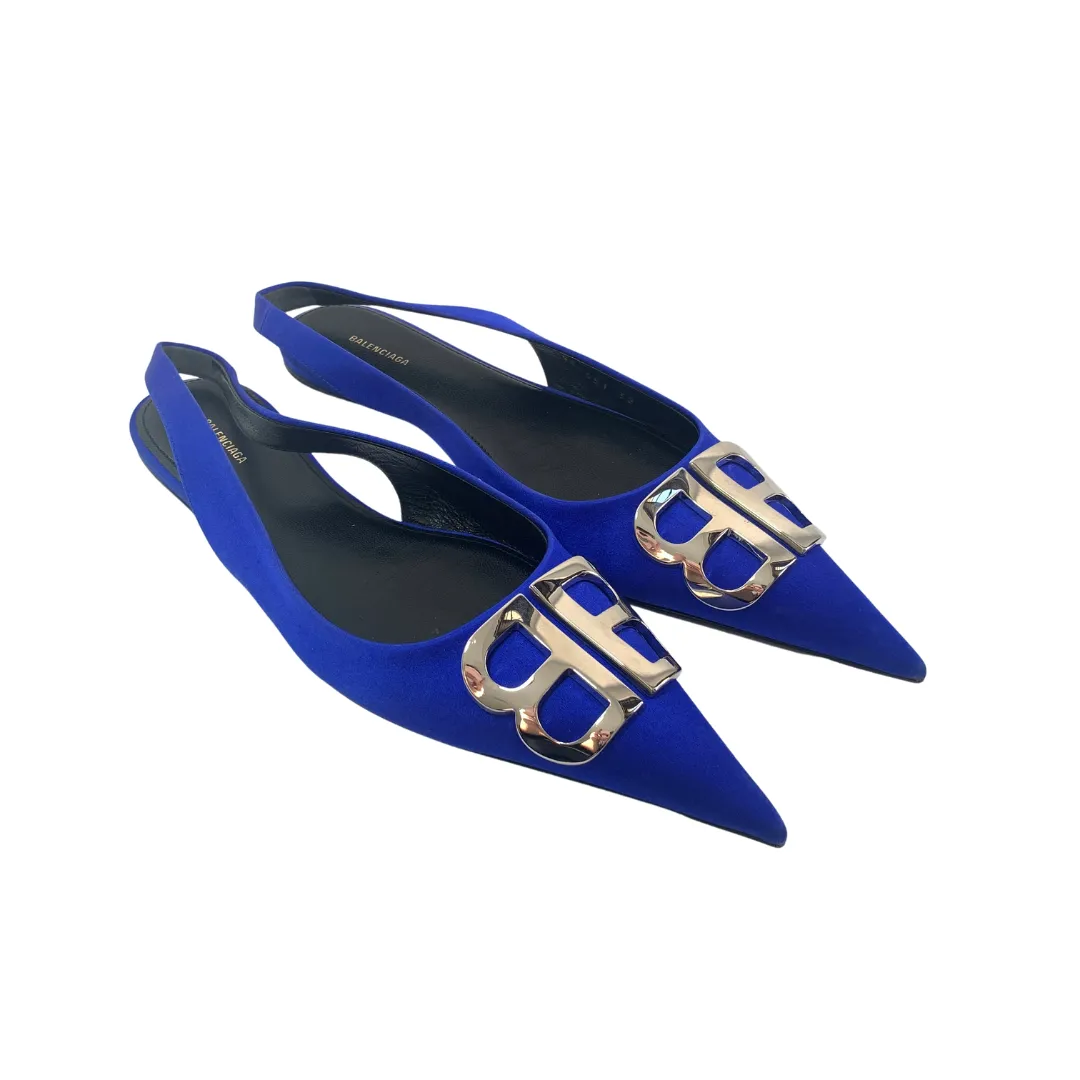 Balenciaga Electric Blue BB Satin Slingback Pointed Flats | Gently Used |