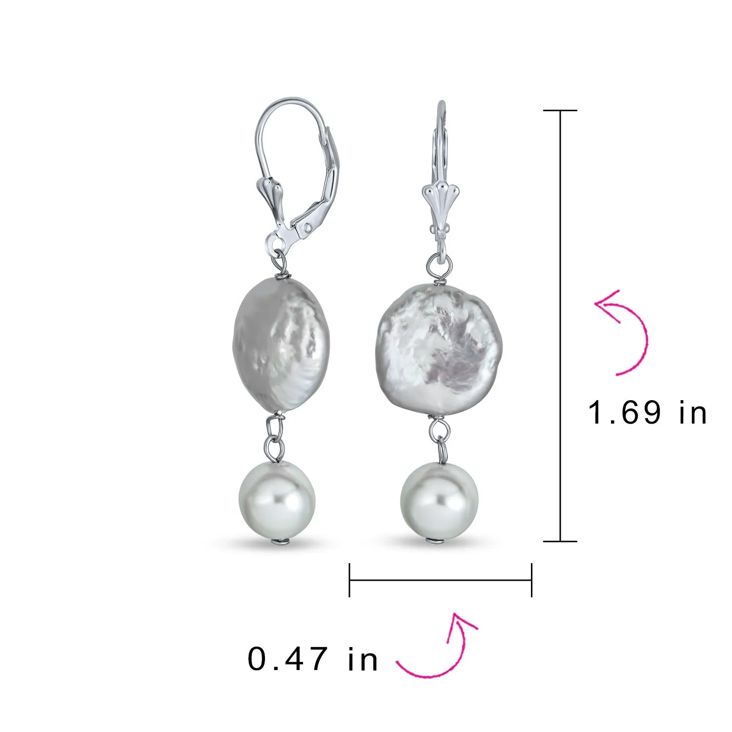 Biwa Coin Freshwater Pearl Clip On Earrings Ear Sterling Silver