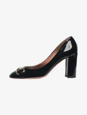 Black patent Horsebit pumps - size UK 5.5