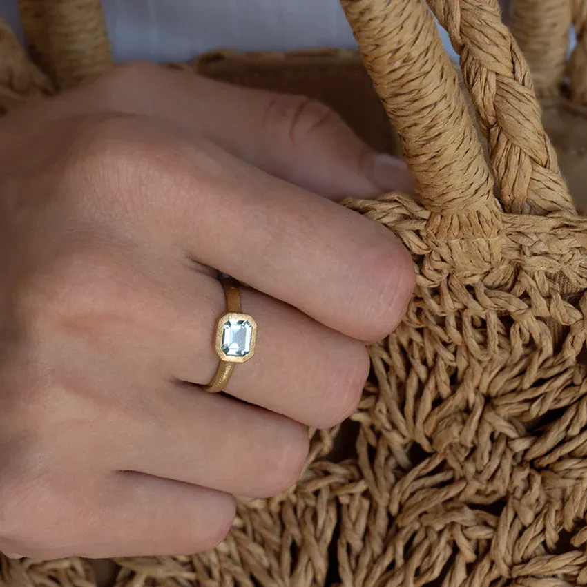 'Boulder' Emerald Cut Aquamarine Ring