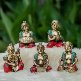 Brass Musician Decorative With Stonework(set of 5) - Table Decor