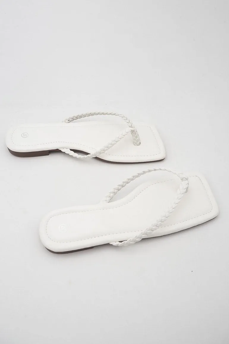 Brianna White Plaited Flat Sandals