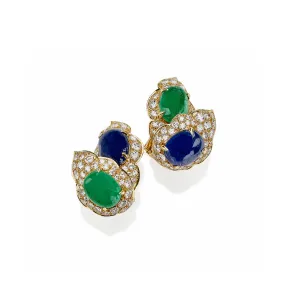 Bulgari Emerald and Sapphire Clip Earrings