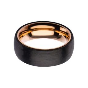 Carved Carbon Graphite and Rose Gold Plated Stainless Steel Ring