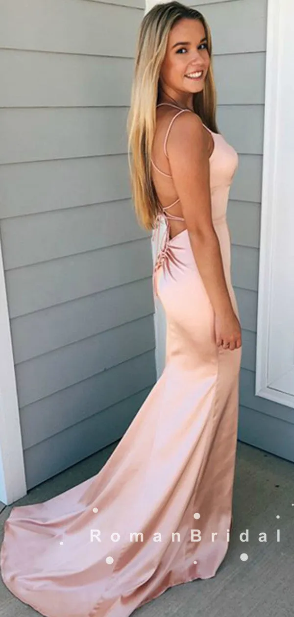 Charming Mermaid Spaghetti Straps Custom Simple Long Prom Dresses,RBPD0034