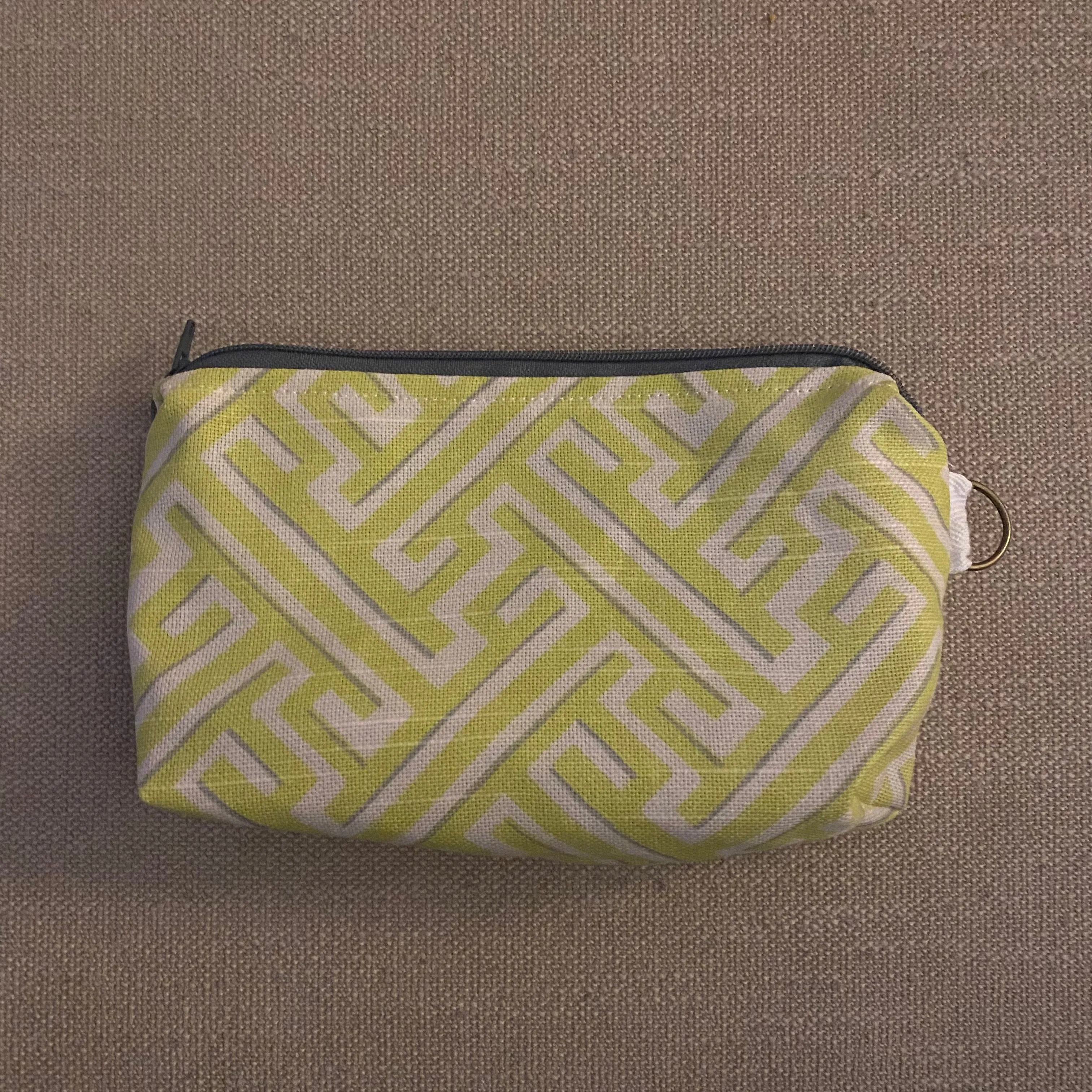 Chartreuse Greek Key Small Zipper Bag