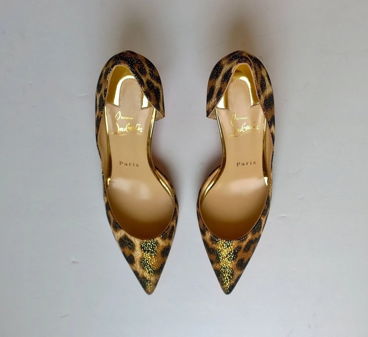 Christian Louboutin Iriza 70 Lurex Panthere Leopard Heels in Glitter Satin