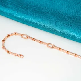 Classic Link Zircon Stoneia Rose Gold Polish-Plated  925 Silver Bracelet