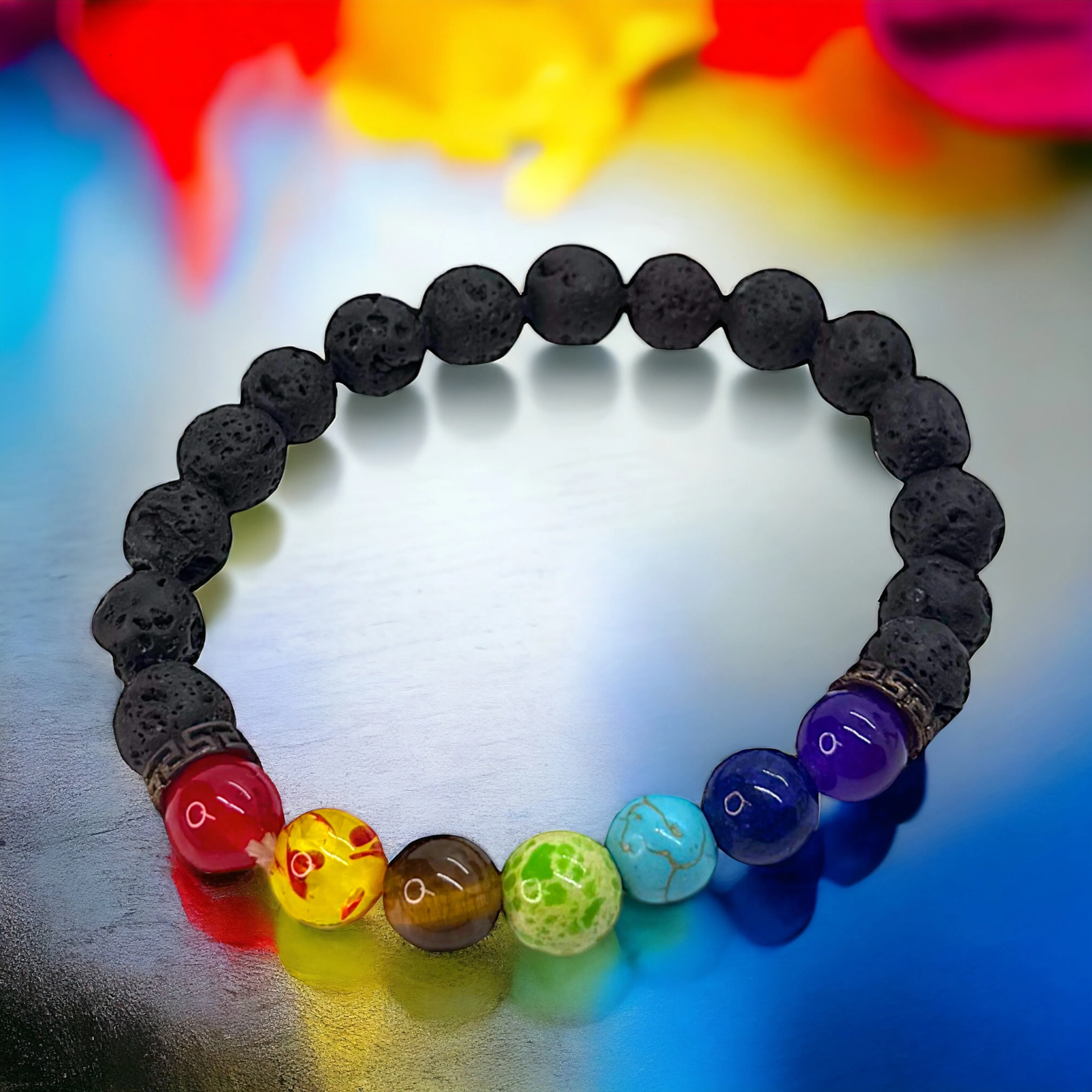 Colorful Lava Stone Beaded Stretchy Bracelet