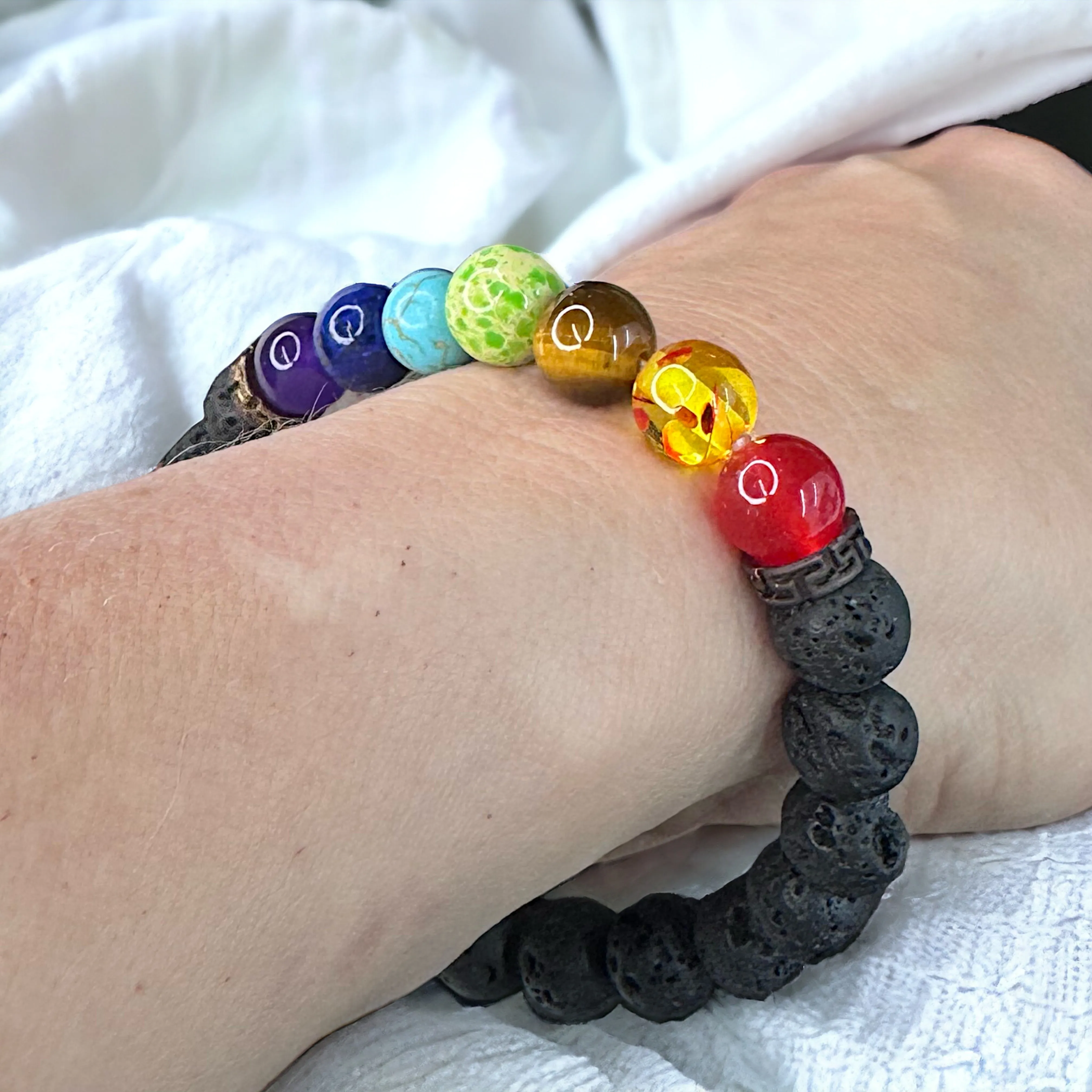 Colorful Lava Stone Beaded Stretchy Bracelet