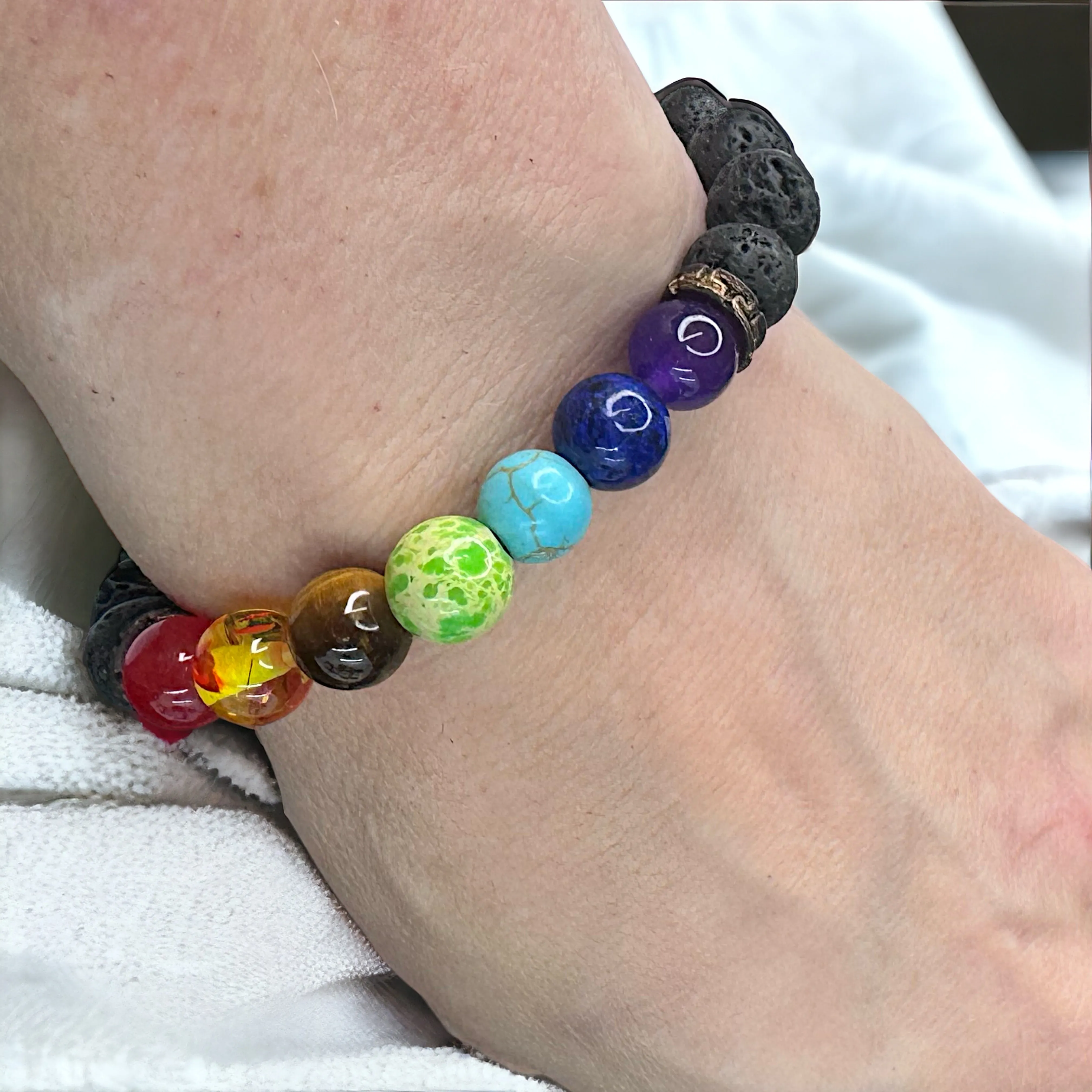 Colorful Lava Stone Beaded Stretchy Bracelet