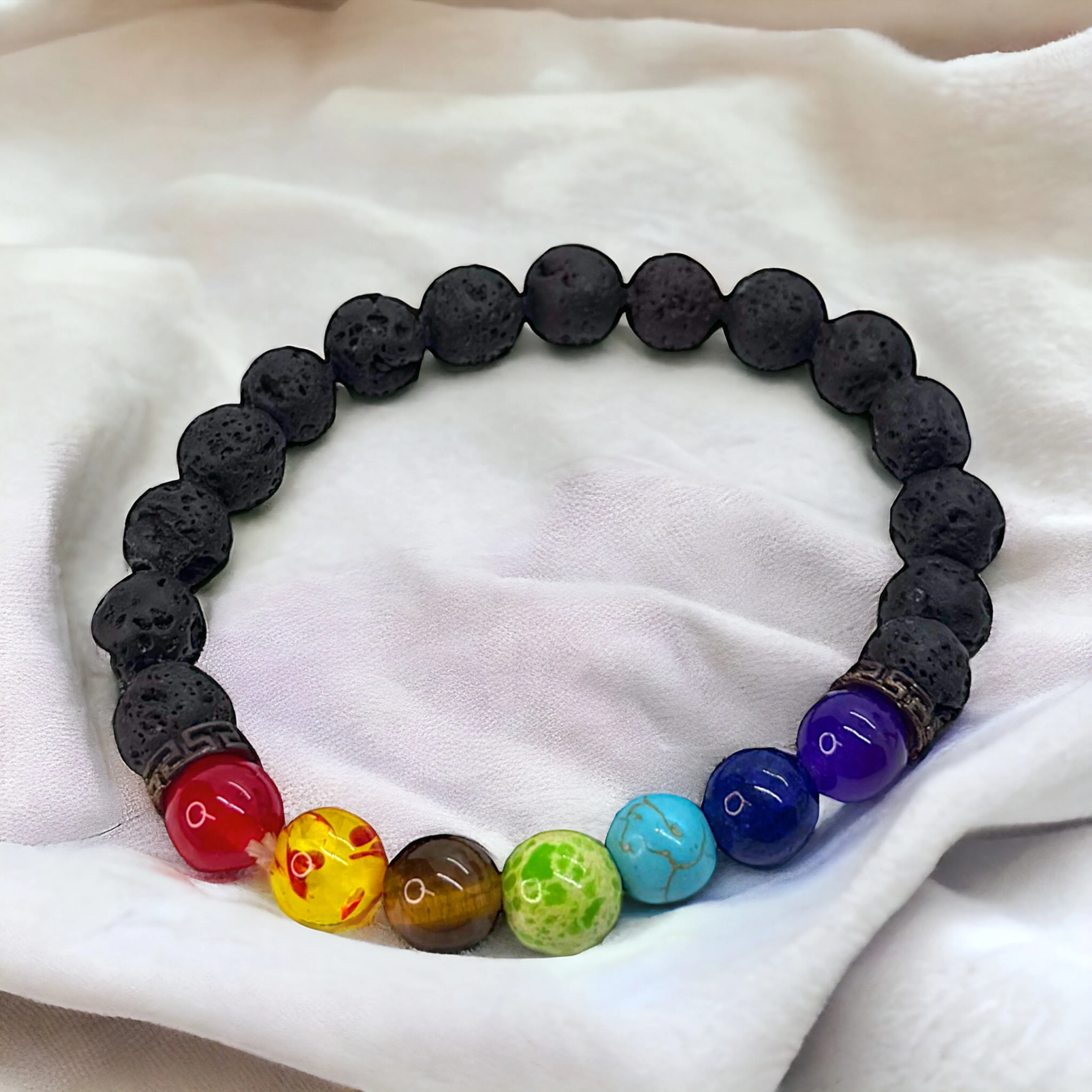 Colorful Lava Stone Beaded Stretchy Bracelet