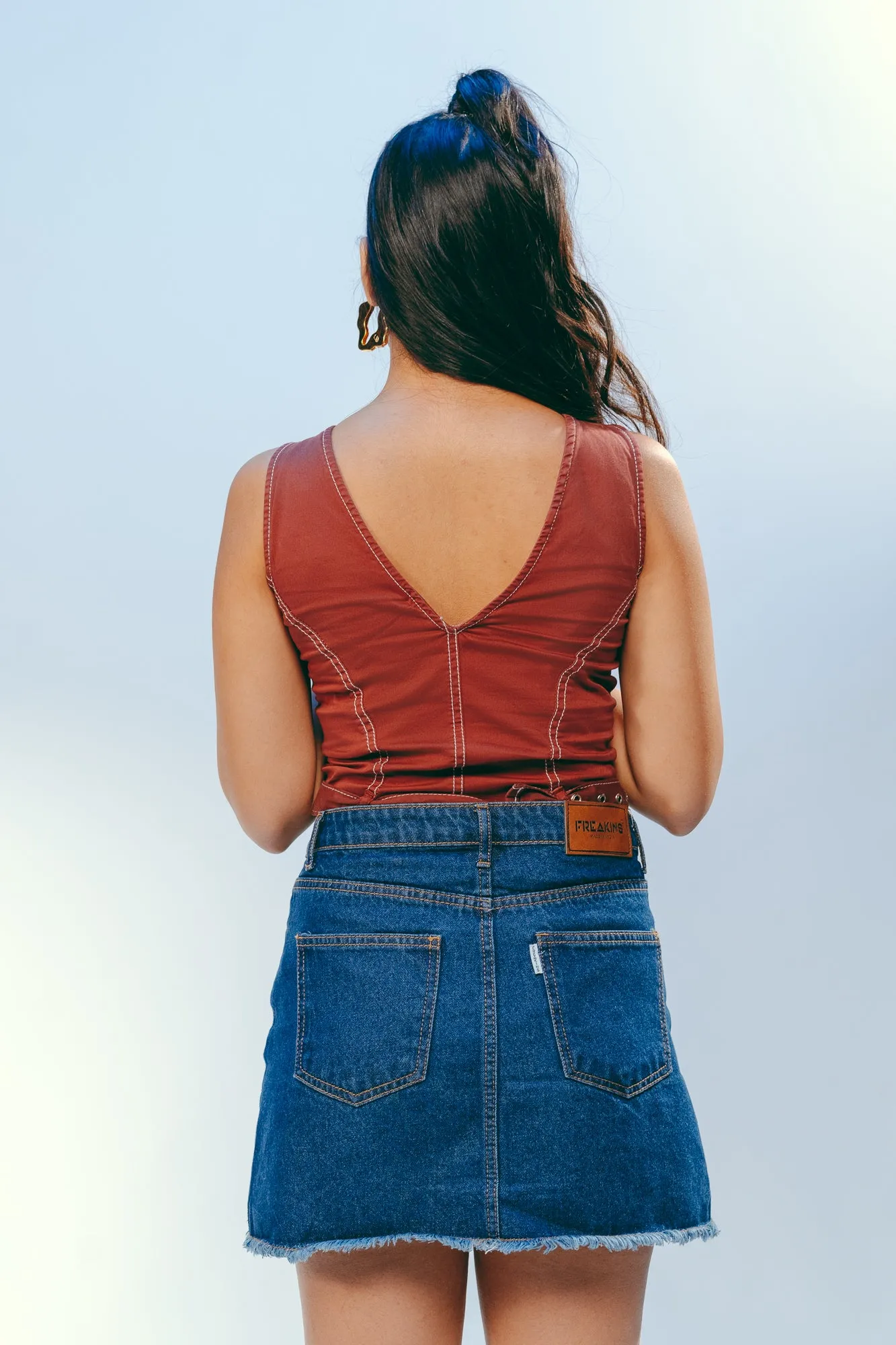 Contrast Stitch Rustic Bodysuit