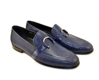 Corrente (4905 - Blue) Woven Textured leather Loafer with horseshoe buckle