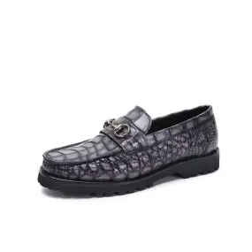 Crocodile Leather Shoes ,Vintage Grey Crocodile Leather Men's Penny Loafer Dress Shoe