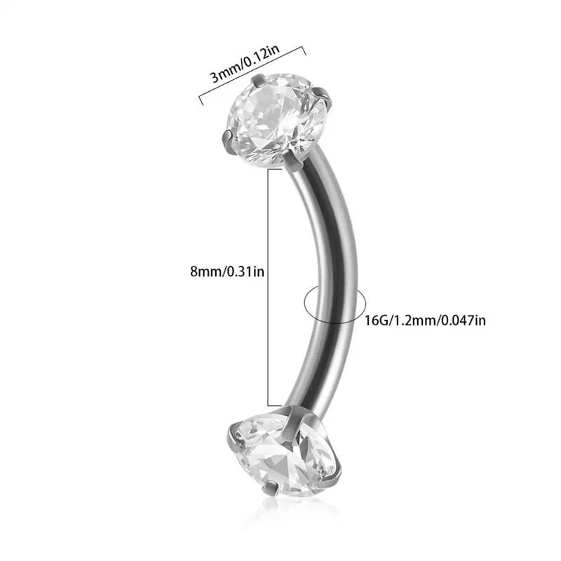 Curved Barbell Double-headed Zircon Eyebrow Piercing