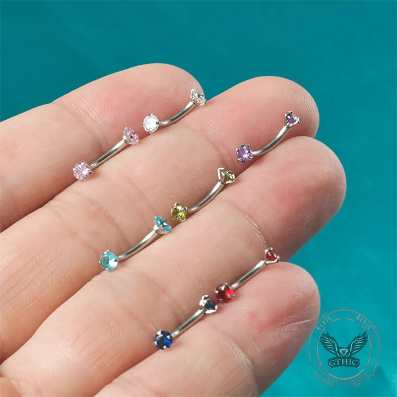 Curved Barbell Double-headed Zircon Eyebrow Piercing