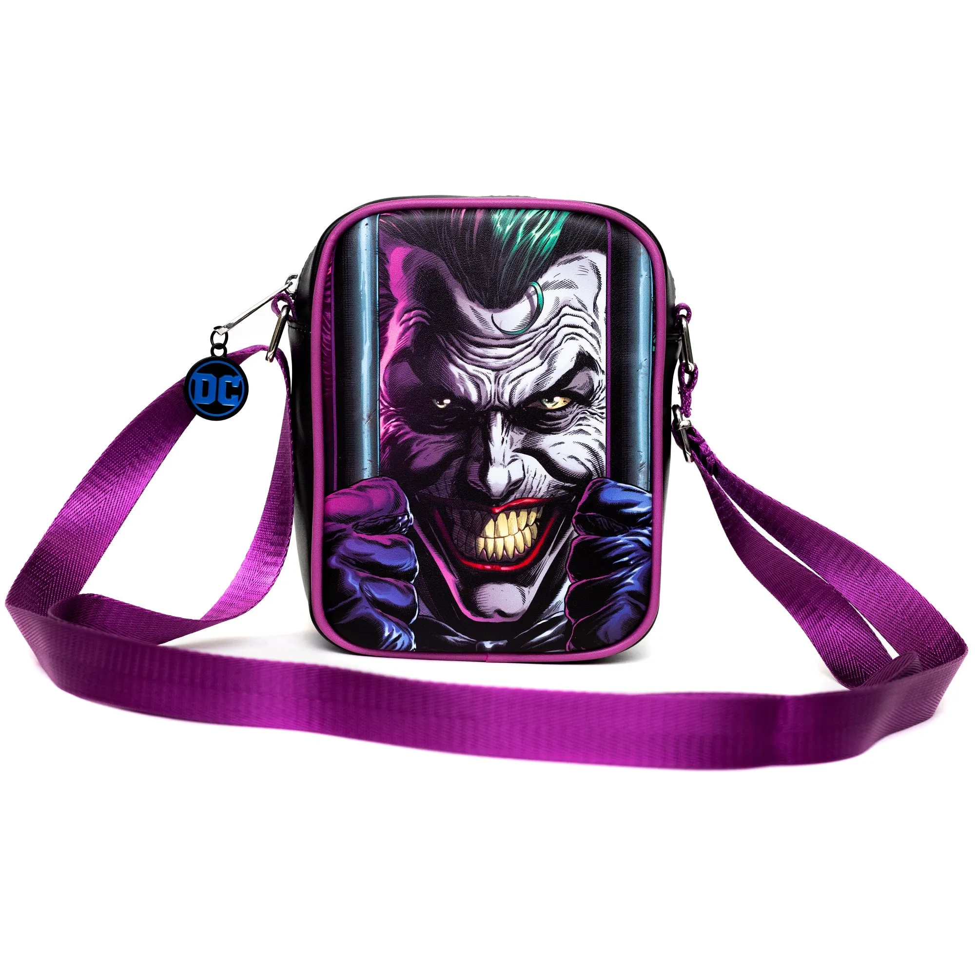 DC Comics Bag, Cross Body, DC Comics Joker Jail Break and Batman Comic Book Poses Black, Vegan Leather