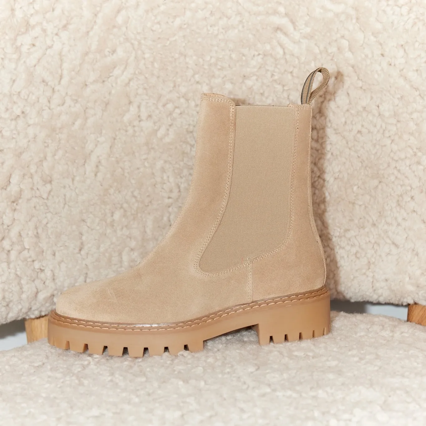 Demmi Beige Suede Chelsea Boots