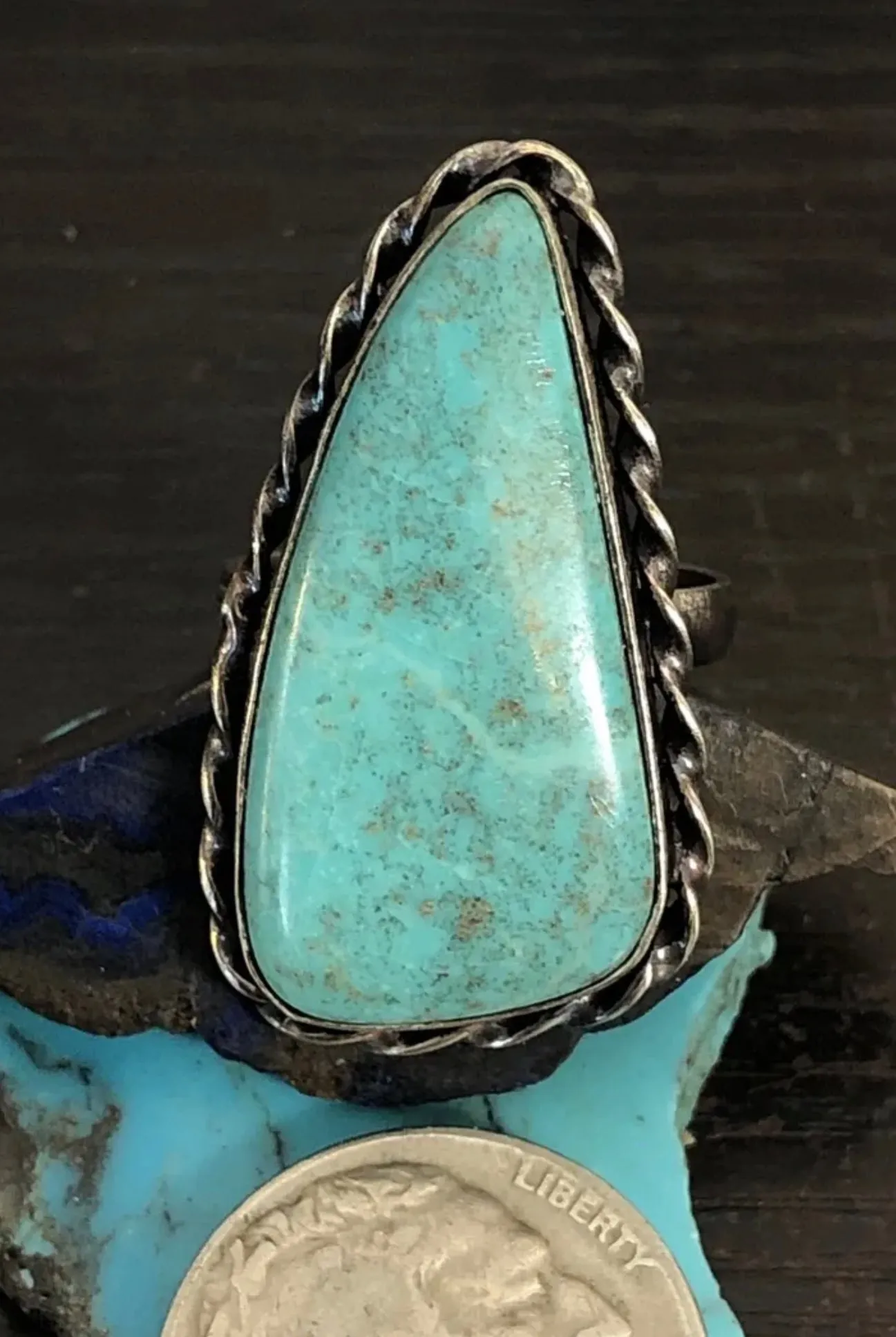 Dry Teal Creek Turquoise Ring Signed