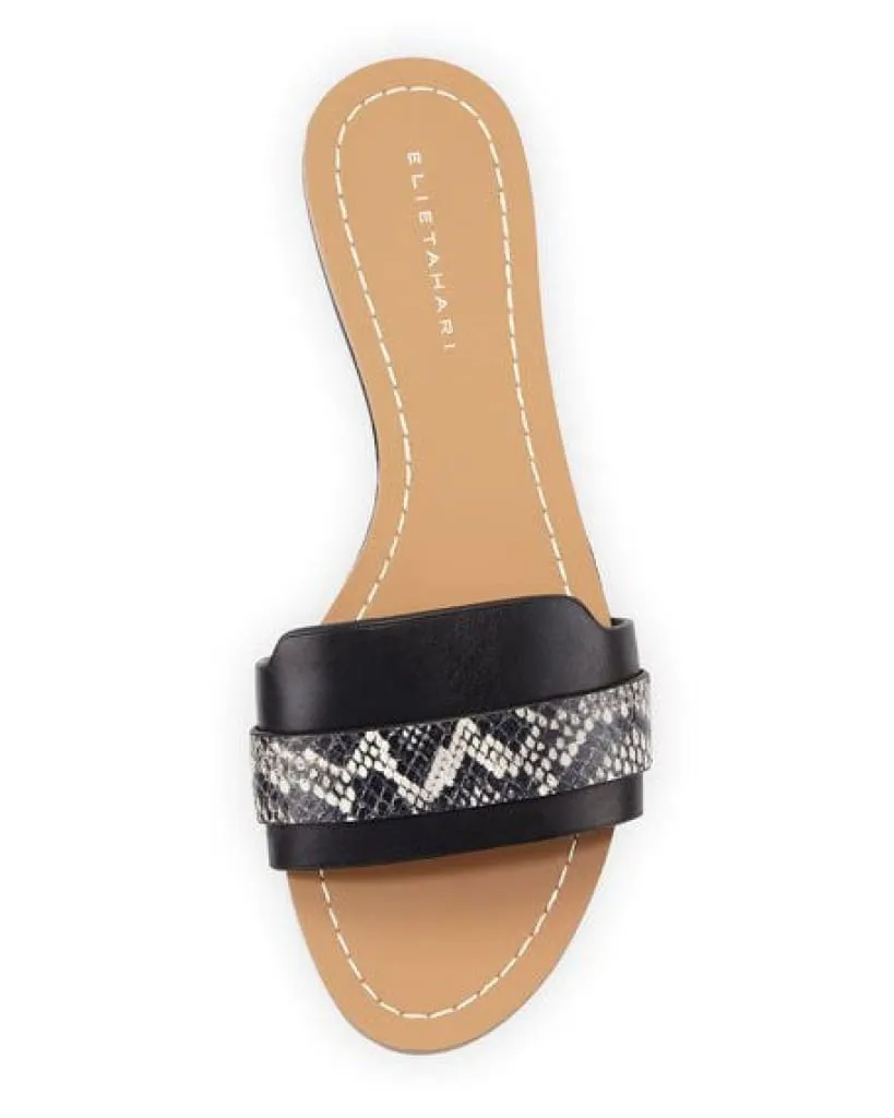 ELIE TAHARI  Women's Negril •Black/White• Leather Slide Sandal