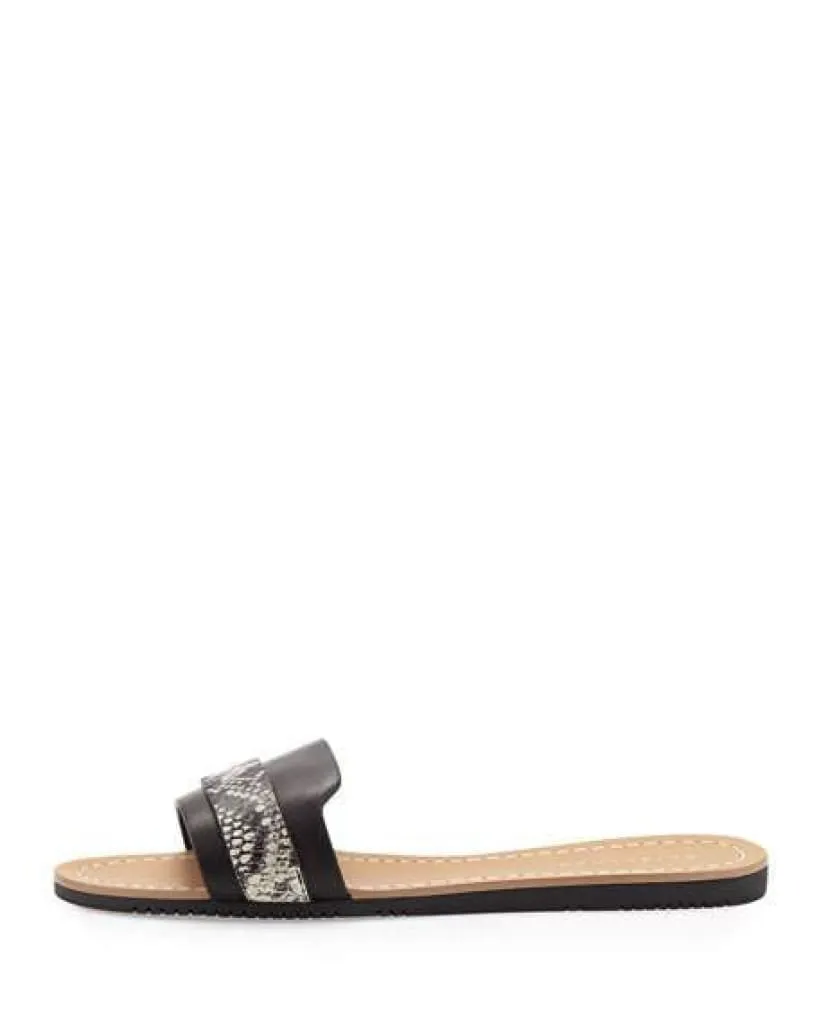 ELIE TAHARI  Women's Negril •Black/White• Leather Slide Sandal