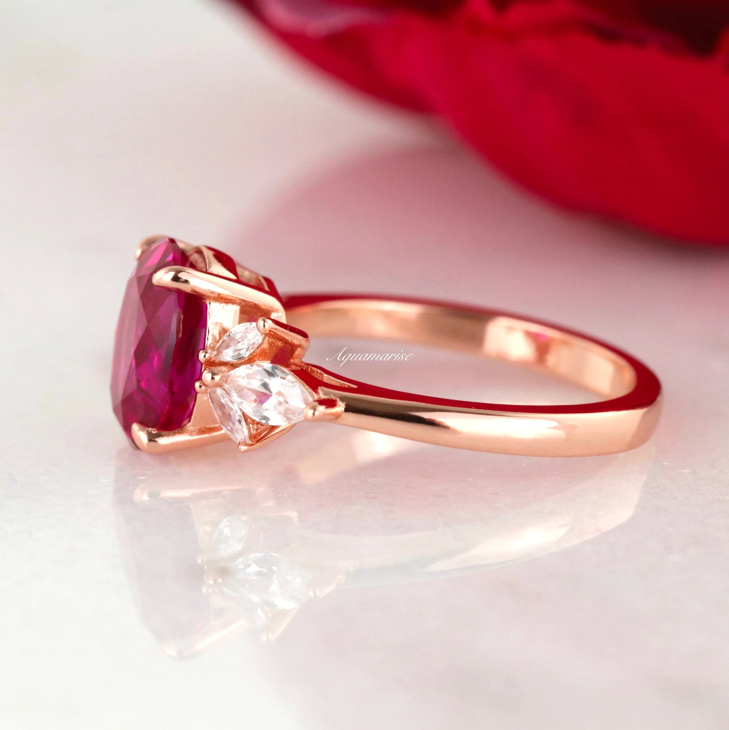 Eva Rubellite Tourmaline Ring- 14K Rose Gold Vermeil