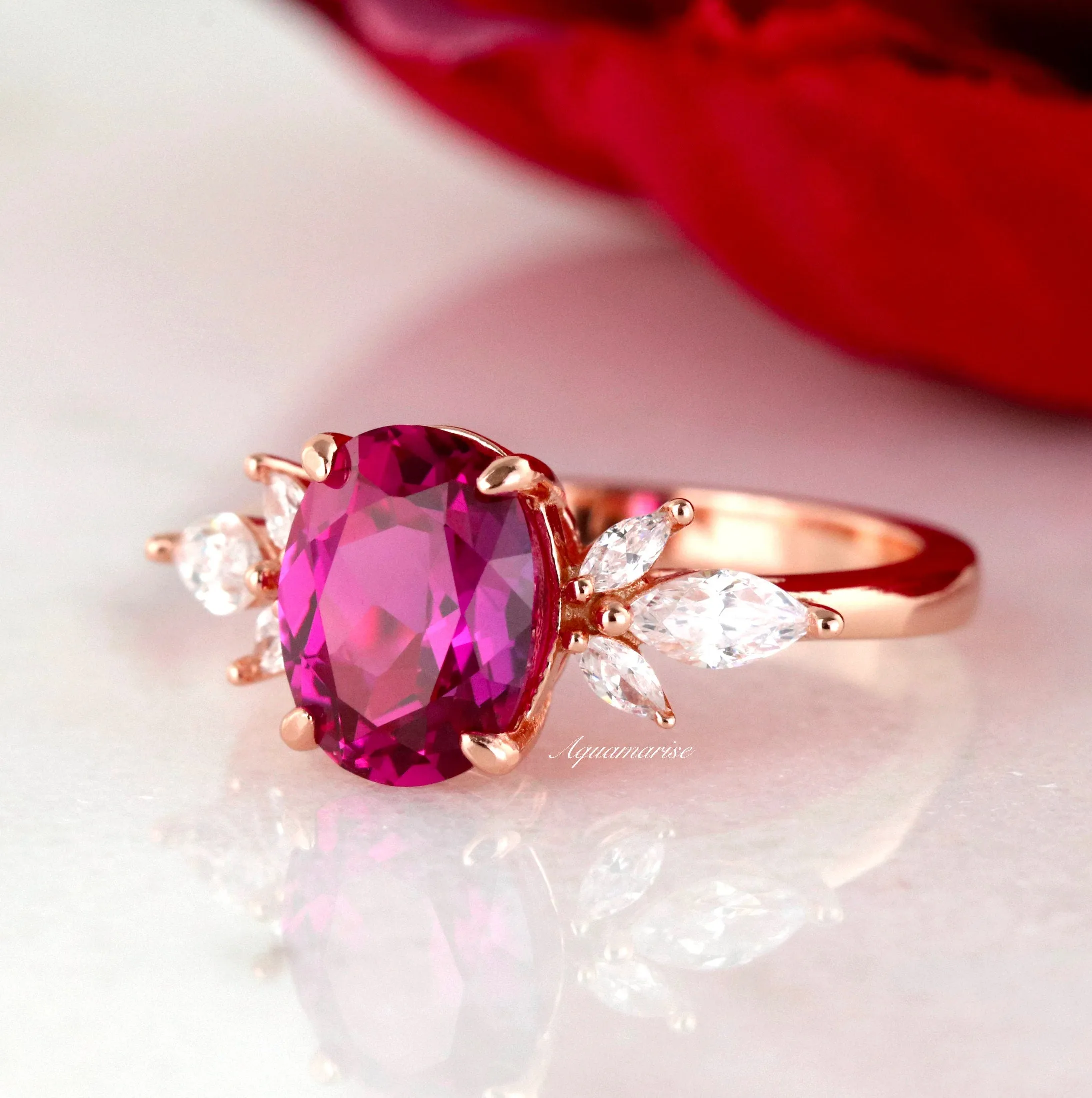 Eva Rubellite Tourmaline Ring- 14K Rose Gold Vermeil